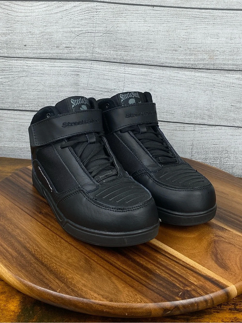 Steel & Street Valor Reinforced Black Leather Motorcycle Boots Men’s Shoe Size 9